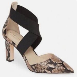 COLE HAAN Grand Series Snakeskin Heels Criss Cross Straps, in Brown - Size 7.5